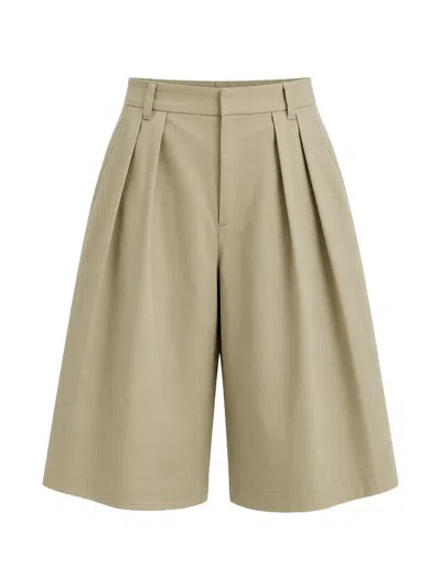 Tibi Pleated Wide-leg Shorts In Neutral
