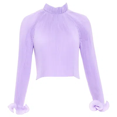Pre-owned Tibi Plisse Lilac High Neck Pleated Sleeve Cropped Cocktail Top Xs In Purple