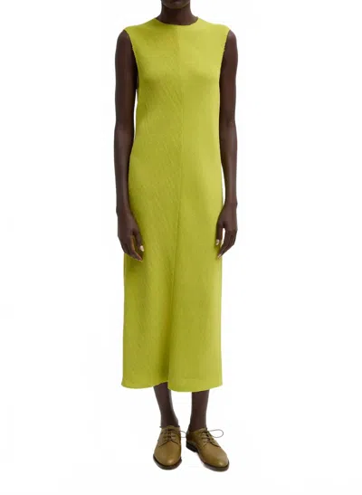 Tibi Plisse Sleeveless Bias Dress In Pea Pod In Yellow