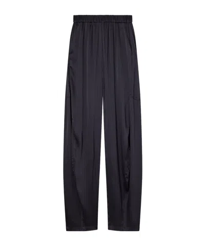Tibi Winslow Plissé-satin Wide-leg Pants In Black