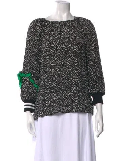 Pre-owned Tibi Polka Dot Print Crew Neck Blouse In Black