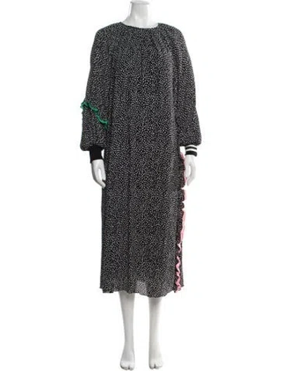 Pre-owned Tibi Polka Dot Print Long Dress In Black