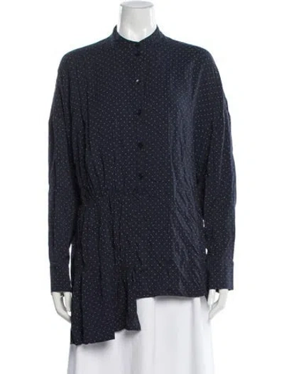 Pre-owned Tibi Polka Dot Print Long Sleeve Blouse In Blue