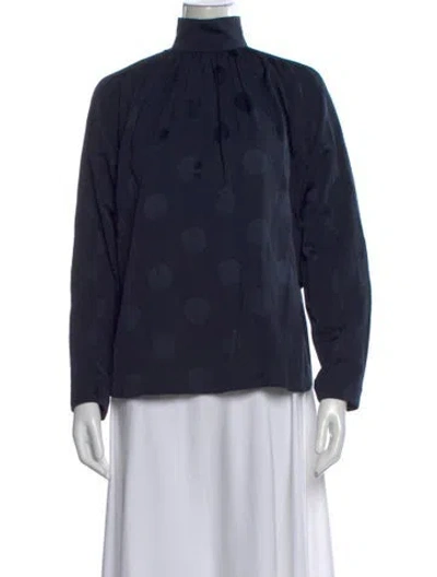 Pre-owned Tibi Polka Dot Print Mock Neck Top In Blue