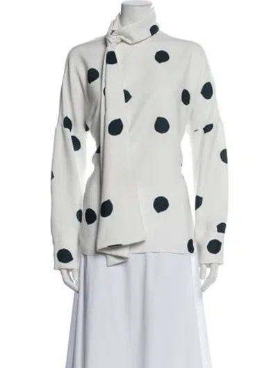 Pre-owned Tibi Polka Dot Print Tie Neck Blouse In White