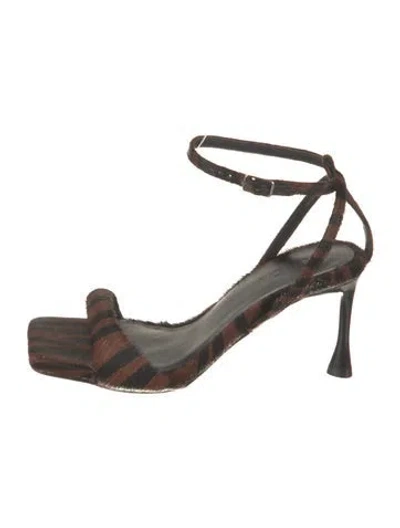 Pre-owned Tibi Ponyhair Animal Print Sandals In Brown