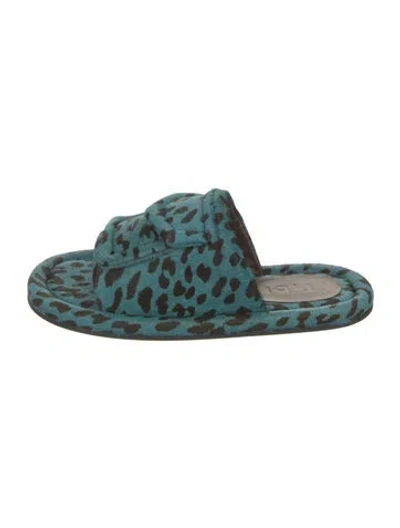 Pre-owned Tibi Ponyhair Animal Print Slides In Blue