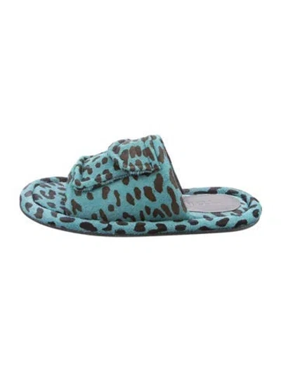 Pre-owned Tibi Ponyhair Animal Print Slides In Blue