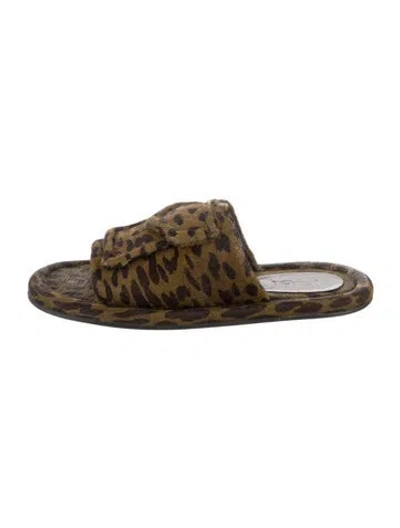 Pre-owned Tibi Ponyhair Animal Print Slides In Brown