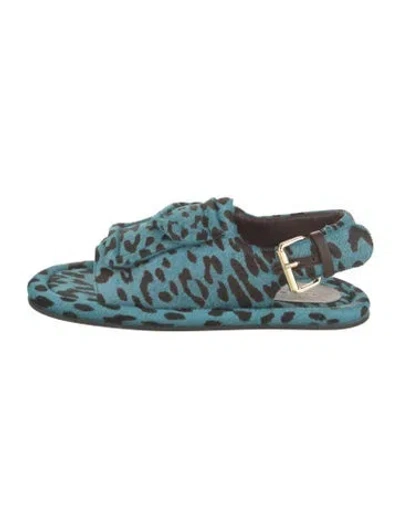 Pre-owned Tibi Ponyhair Animal Print Slingback Sandals In Blue