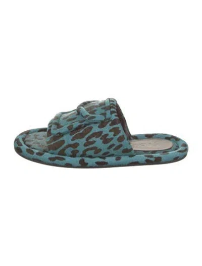 Pre-owned Tibi Ponyhair Printed Slides In Blue