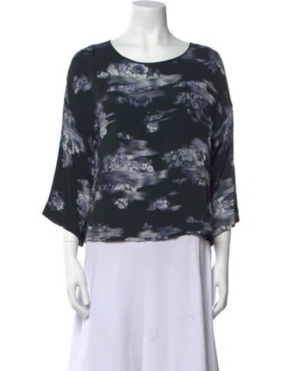 Pre-owned Tibi Printed Bateau Neckline Blouse In Blue