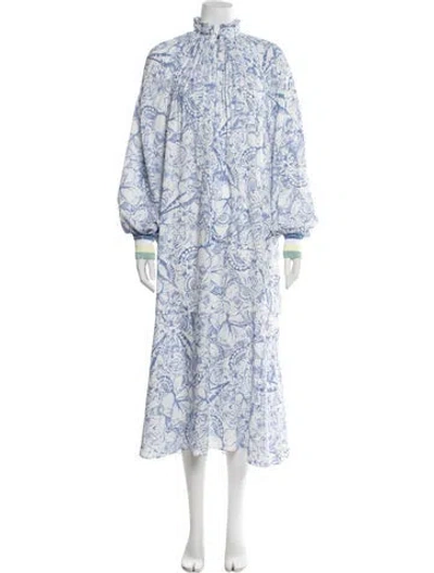 Pre-owned Tibi Printed Long Dress In Blue