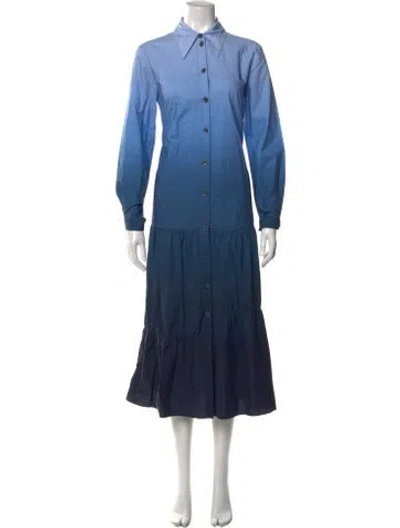 Pre-owned Tibi Printed Long Dress In Blue