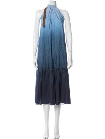 Pre-owned Tibi Printed Long Dress In Blue