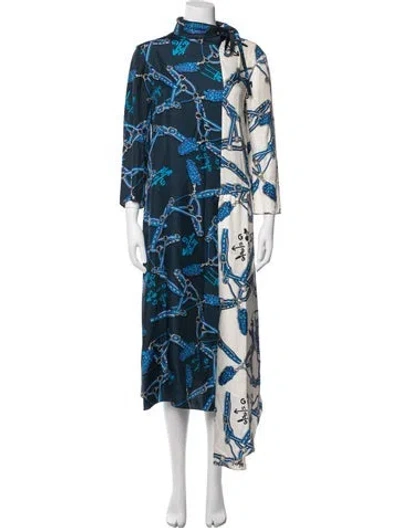 Pre-owned Tibi Printed Long Dress In Blue