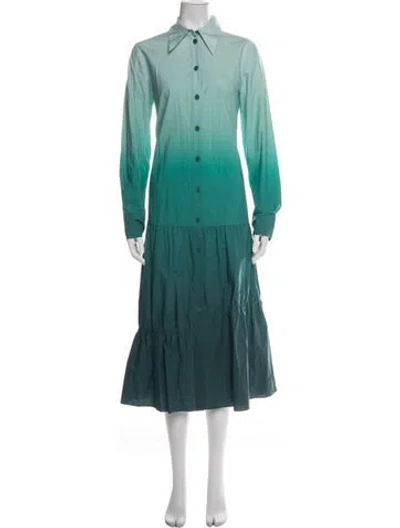 Pre-owned Tibi Printed Long Dress In Green