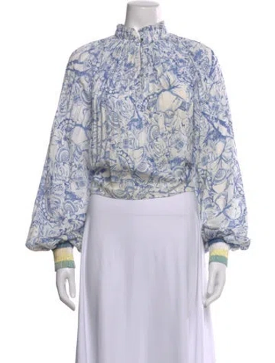 Pre-owned Tibi Printed Long Sleeve Blouse In Blue