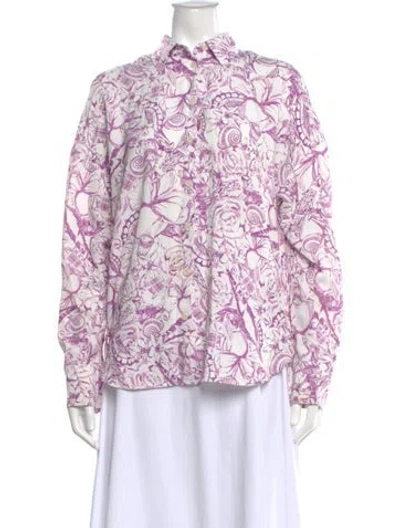 Pre-owned Tibi Printed Long Sleeve Button-up Top In Purple