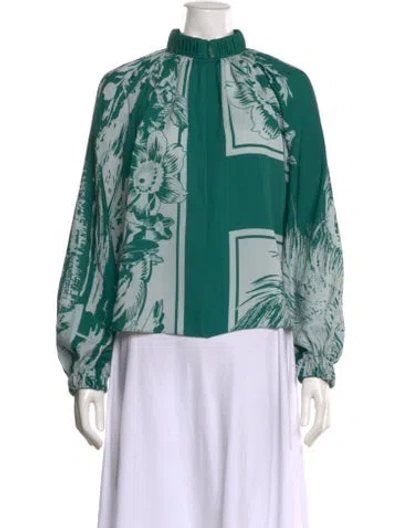 Pre-owned Tibi Printed Mock Neck Blouse In Green