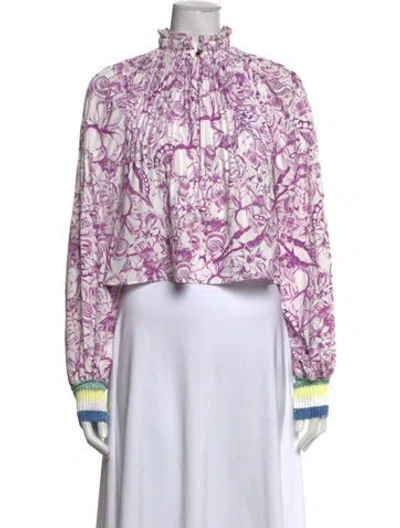 Pre-owned Tibi Printed Mock Neck Blouse In Neutral