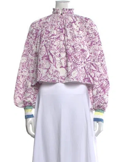 Pre-owned Tibi Printed Mock Neck Blouse In Purple