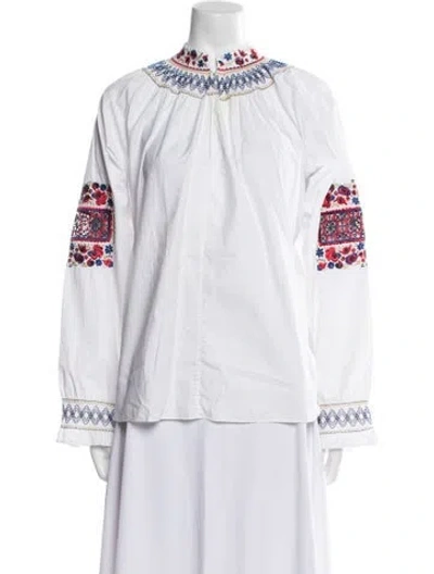 Pre-owned Tibi Printed Mock Neck Blouse In White