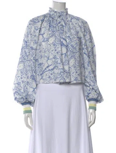 Pre-owned Tibi Printed Mock Neck Crop Top In Multi
