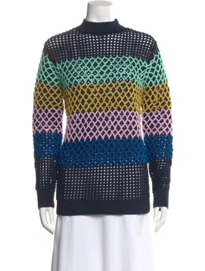 Pre-owned Tibi Printed Mock Neck Sweater In Blue
