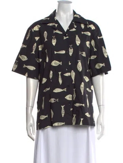 Pre-owned Tibi Printed Short Sleeve Top In Black