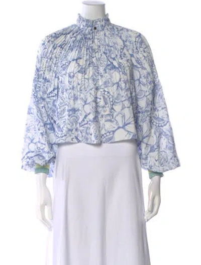 Pre-owned Tibi Printed Three-quarter Sleeve Blouse In Black