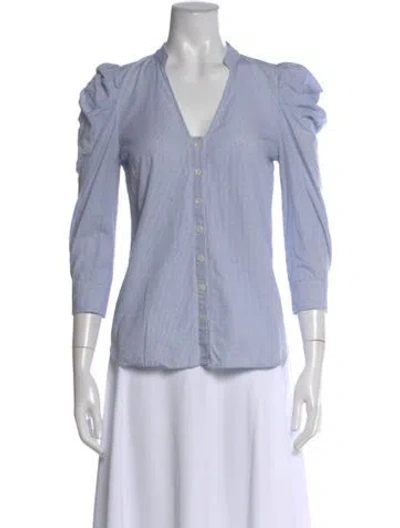 Pre-owned Tibi Printed V-neck Blouse In Blue