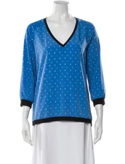 Pre-owned Tibi Printed V-neck Top In Blue