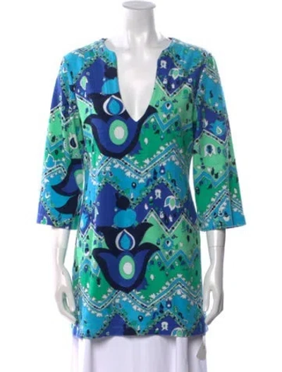 Pre-owned Tibi Printed V-neck Tunic In Multi