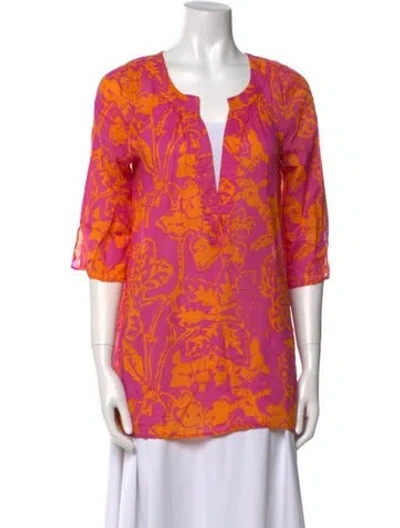 Pre-owned Tibi Printed V-neck Tunic In Orange