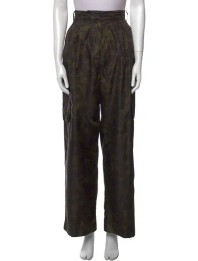 Pre-owned Tibi Printed Wide Leg Pants In Green