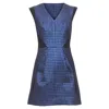 Tibi Quilted Lurex Jacquard V-neck Mini Dress In Black