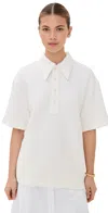 Tibi Quilted Waffle Polo Tunic Top White