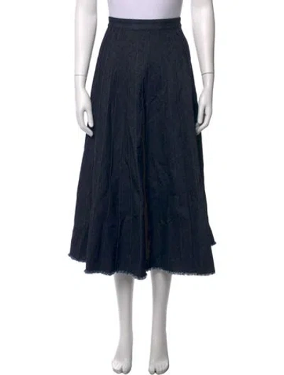 Pre-owned Tibi Raw-edge Trim Midi Length Skirt In Blue