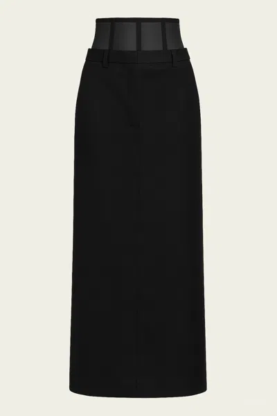 Tibi Recycled Tropical Wool Corset Maxi Trouser Skirt In Black