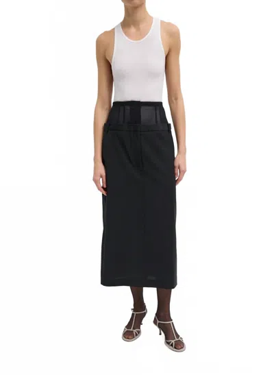 Tibi Recycled Tropical Wool Corset Maxi Trouser Skirt In Black