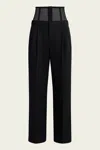 Tibi Recycled Tropical Wool Corset Trouser In Black In Black