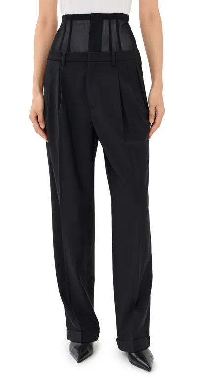 Tibi Recycled Tropical Wool Corset Trousers Black