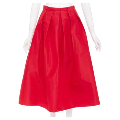 Pre-owned Tibi Red 100% Silk Taffeta Pleated Front High Waist A-line Flared Midi Skirt Us2