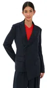 Tibi Relaxed Suiting Assymetrical Wrap Blazer Navy In Blue