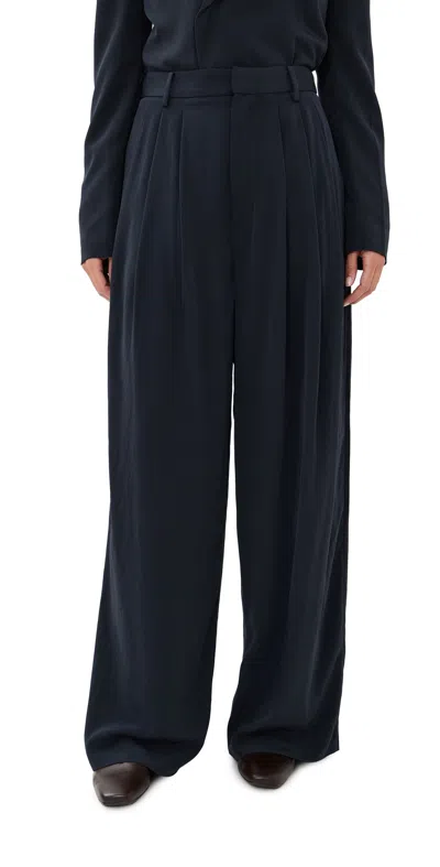 Tibi Relaxed Suiting Triple Pleat Pants Navy In Blue