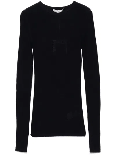 Tibi Ribbed-knit Crew-neck Sweater In Blue