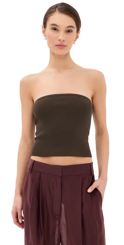 Tibi Ribbed Sweater Tube Top Hickory Brown In Green