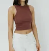 Tibi Ribbed T Cropped Tank Top In Cinnamon In Brown