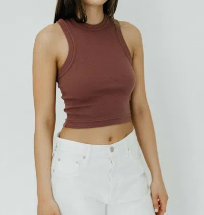 Tibi Ribbed T Cropped Tank Top In Cinnamon In Brown